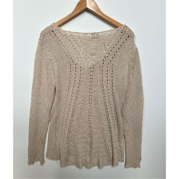 Brandy Melville Knit Scoop Neck Sweater Pullover open knit boho beige neutral - Picture 2 of 9